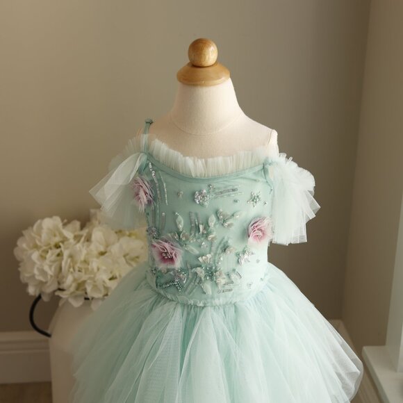 Tutu Du Monde Aqua Teal Floating Florals Tutu Dress Size 2-3 Party Portrait NWT - Picture 7 of 9